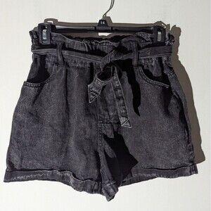 Tgla Black High Rise Paper bag Mom Shorts Women's Size Small